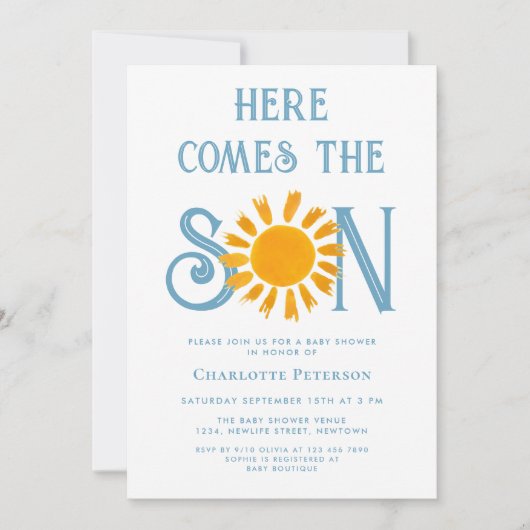 こ来こで息子の男の子のシャワー 招待状 (正面)