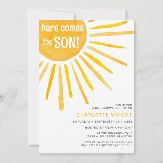 こ来こで息子の男の子のシャワー 招待状 (正面)