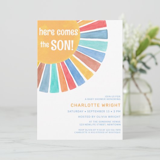 こ来こで息子の男の子のシャワー 招待状 (スタンド正面)