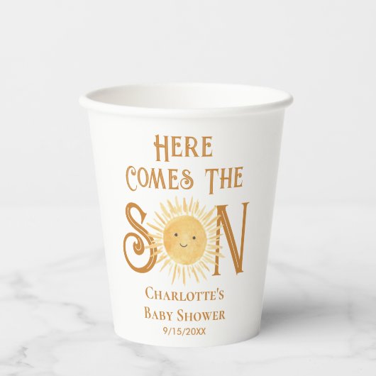 こ来こで息子の男の子のシャワー 紙コップ (正面)