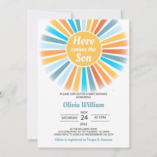 こ来こで息子の赤ちゃん 招待状 (正面)