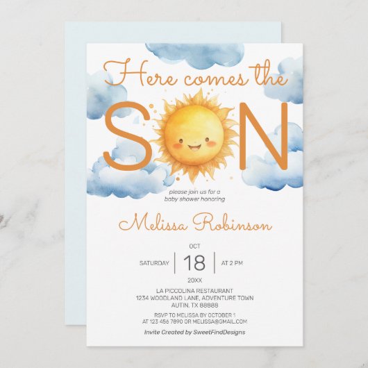 こ来こで息子の赤ちゃん 招待状 (正面/裏面)