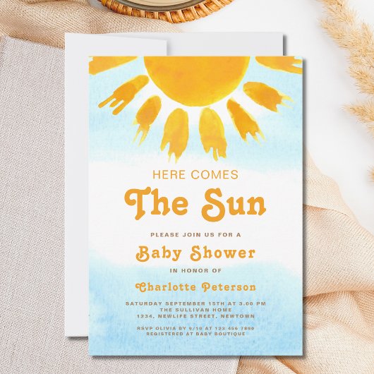 こ来こでSun Gender-Neutral Baby Shower 招待状
