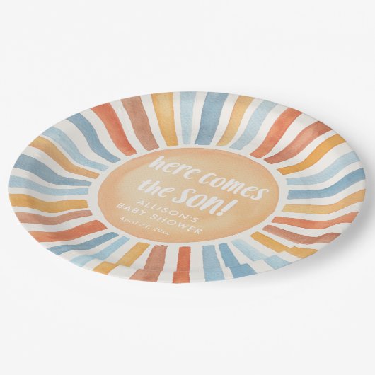 こ来こに太陽のボホ男の子シャワー ペーパープレート (アングル)