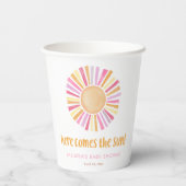 こ来こに太陽の太陽の女の子の赤ちゃんシャワー 紙コップ (裏面)