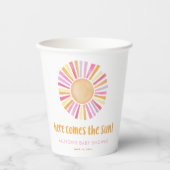 こ来こに太陽の太陽の女の子の赤ちゃんシャワー 紙コップ (正面)