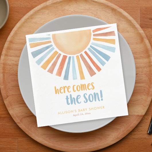 こ来こに太陽の男の子のシャワー スタンダードランチョンナプキン