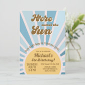 こ来こに太陽の男の子1歳の誕生日の招待。 招待状 (スタンド正面)