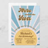 こ来こに太陽の男の子1歳の誕生日の招待。 招待状 (正面/裏面)