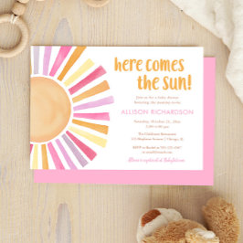 こ来こに太陽ボホ女の赤ちゃんシャワー 招待状