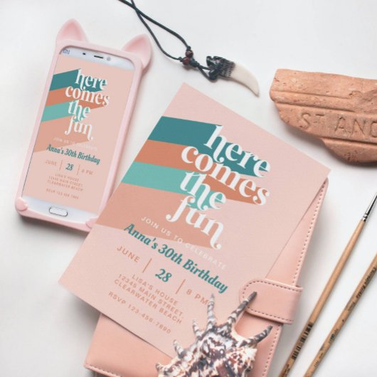 こ来このおもしろいレトロボホ30歳の誕生日パーティー 招待状