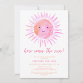 こ来このサンピンクの赤ちゃんシャワー 招待状 (正面)