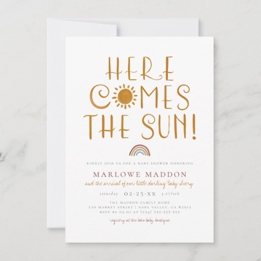 こ来この太陽 Boho Rainbow Baby Shower | Boho 招待状 (正面)