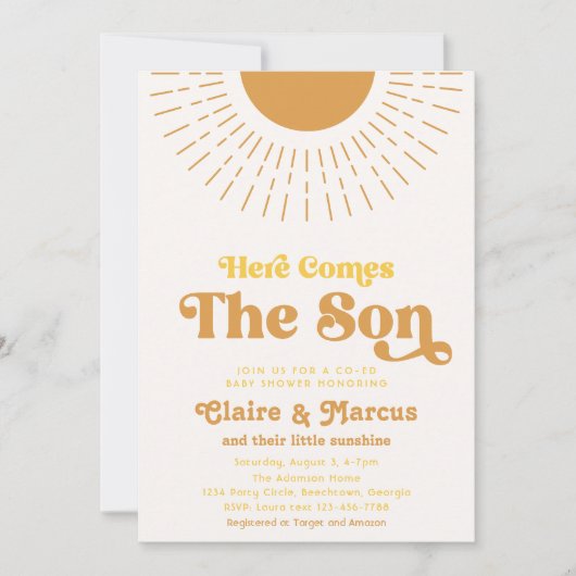 こ来この息子の共同ベビーシャワー招待状 招待状 (正面)