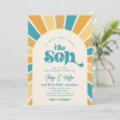 こ来この息子の共同ベビーシャワー招待状 招待状 (スタンド正面)