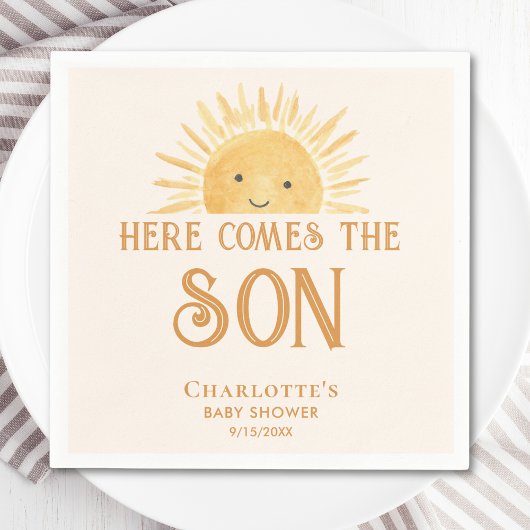 こ来この息子の男の子のシャワー スタンダードカクテルナプキン