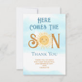 こ来この息子の赤ちゃんシャワー サンキューカード (正面)