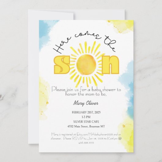 こ来この息子よ！ベビーシャワー招待状 招待状 (正面)