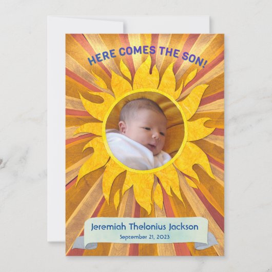 こ来この息子カスタム写真誕生の発表 案内状 (正面)