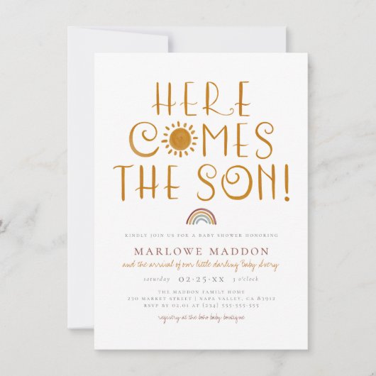 こ来この息子 Boho Rainbow Boy Baby Shower | Boho Rainbow 招待状 (正面)