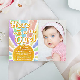 こ来これ！レトロサン1歳の誕生日の写真 招待状