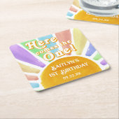 こ来これ！レトロボホサン1歳の誕生日 スクエアペーパーコースター (アングル)