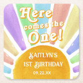 こ来これ！レトロボホサン1歳の誕生日 スクエアペーパーコースター (正面)