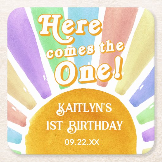 こ来これ！レトロボホサン1歳の誕生日 スクエアペーパーコースター (正面)