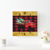 こ来こサンタのクリスマスツリーファームトラック スクエア壁時計 (ホーム)