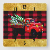 こ来こサンタのクリスマスツリーファームトラック スクエア壁時計 (正面)