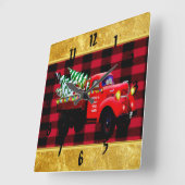 こ来こサンタのクリスマスツリーファームトラック スクエア壁時計 (傾斜)