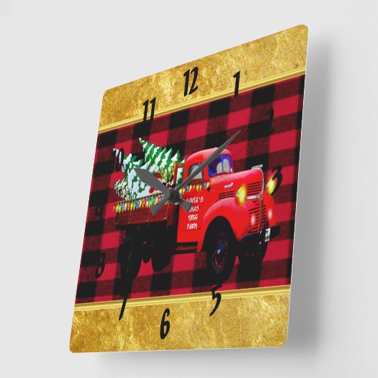 こ来こサンタのクリスマスツリーファームトラック スクエア壁時計 (傾斜)