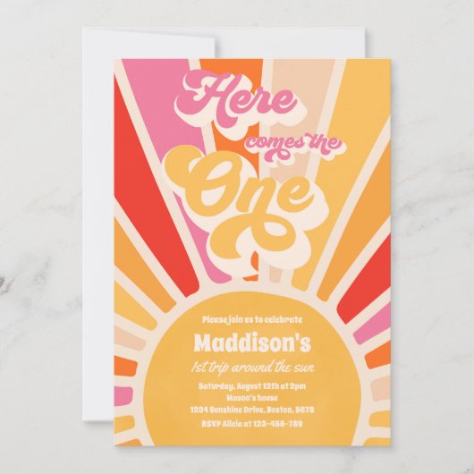 こ来こOne Boho Sunshine 1st誕生日 招待状 (正面)