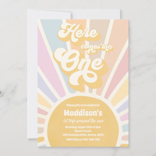 こ来こOne Boho Sunshine 1st誕生日 招待状 (正面)