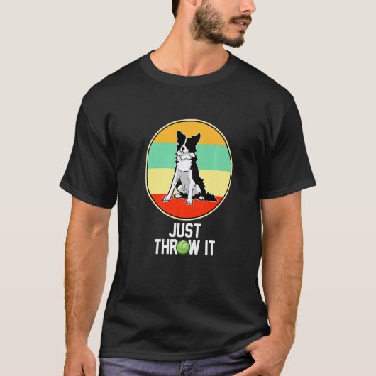 こ縁どそこおもしろいのコリーを投げ縁どる Tシャツ (正面)