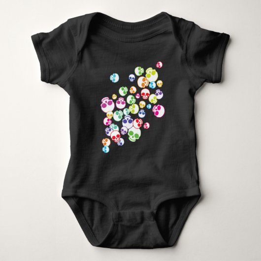 ごちゃごちゃしたカラフルスカル ベビーボディスーツ (正面)
