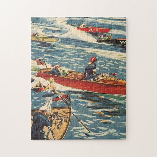 ごまかしのモータ速度のボートのヴィンテージの旧式な列の海 ジグソーパズル (縦)