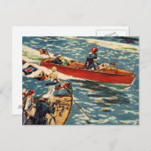 ごまかしのモータ速度のボートのヴィンテージの旧式な列の海 ポストカード (正面/裏面)