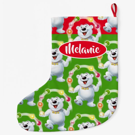 ごまかす白くまのカスタムな女の子のクリスマスのstockin ラージクリスマスストッキング (裏面)