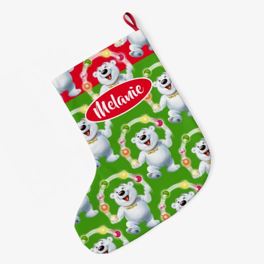 ごまかす白くまのカスタムな女の子のクリスマスのstockin ラージクリスマスストッキング (裏面 (吊り時))