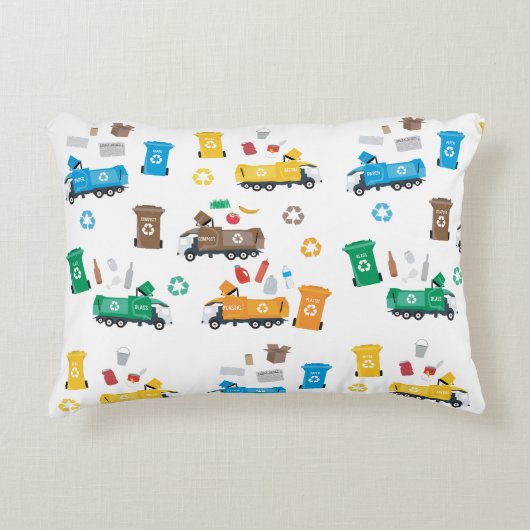 ごみカラフルトラックとビンのリサイクル アクセントクッション (正面)