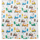 ごみカラフルトラックとビンのリサイクル シャワーカーテン (正面)