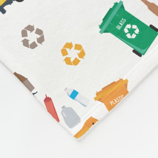 ごみカラフルトラックとビンのリサイクル フリースブランケット (角)