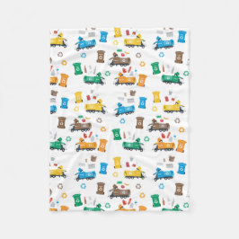 ごみカラフルトラックとビンのリサイクル フリースブランケット