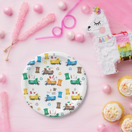 ごみカラフルトラックとビンのリサイクル ペーパープレート (パーティー)