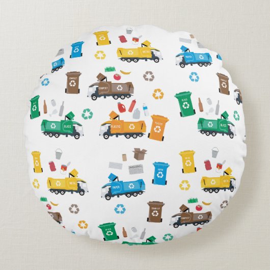 ごみカラフルトラックとビンのリサイクル ラウンドクッション (正面)