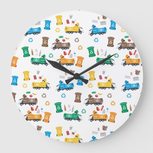 ごみカラフルトラックとビンのリサイクル ラージ壁時計 (正面)