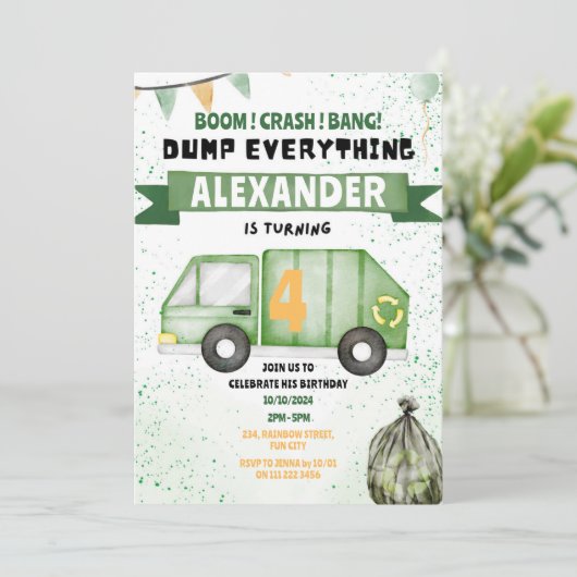 ごみトラックごみのリサイクル誕生日 招待状 (スタンド正面)
