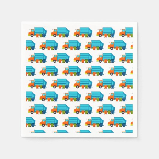 ごみトラックとゴミ箱の子供パーティー スタンダードカクテルナプキン (正面)