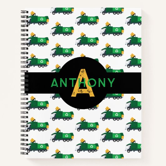 ごみトラックのキッズモノグラムスクールのリサイクル ノートブック (正面)